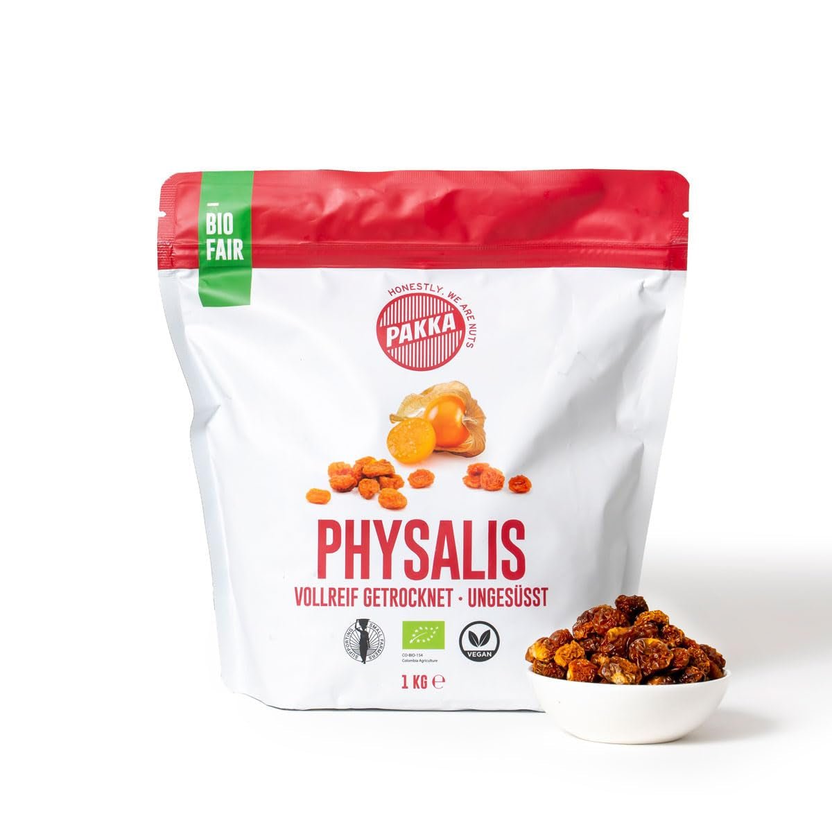 PAKKA Organic Fair Trade Physalis 1kg, fructe de cătină uscate organic și echitabil, neîndulcite, nesulfurate, produse și îmbuteliate direct de producătorul din Columbia, vegan 1000g (1 pachet) Produse deshidratate Naty Shop Varianta 2: 1 kg (1 pachet)