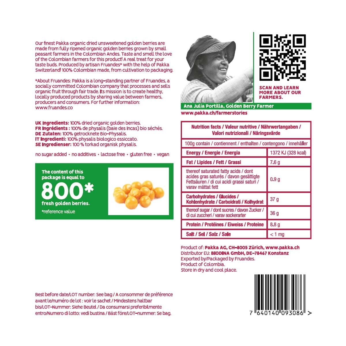 PAKKA Physalis Bio Equitable 1kg, argousier biologique et équitable séché, non sucré, sans soufre, produit et mis en bouteille directement par le producteur en Colombie, vegan 1000g (1 pack) Produits déshydratés Naty Shop