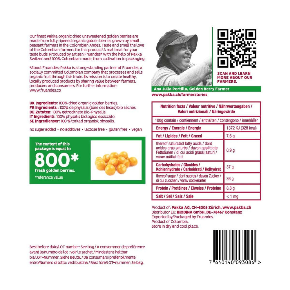 PAKKA Physalis Bio Equitable 1kg, argousier biologique et équitable séché, non sucré, sans soufre, produit et mis en bouteille directement par le producteur en Colombie, vegan 1000g (1 pack) Produits déshydratés Naty Shop