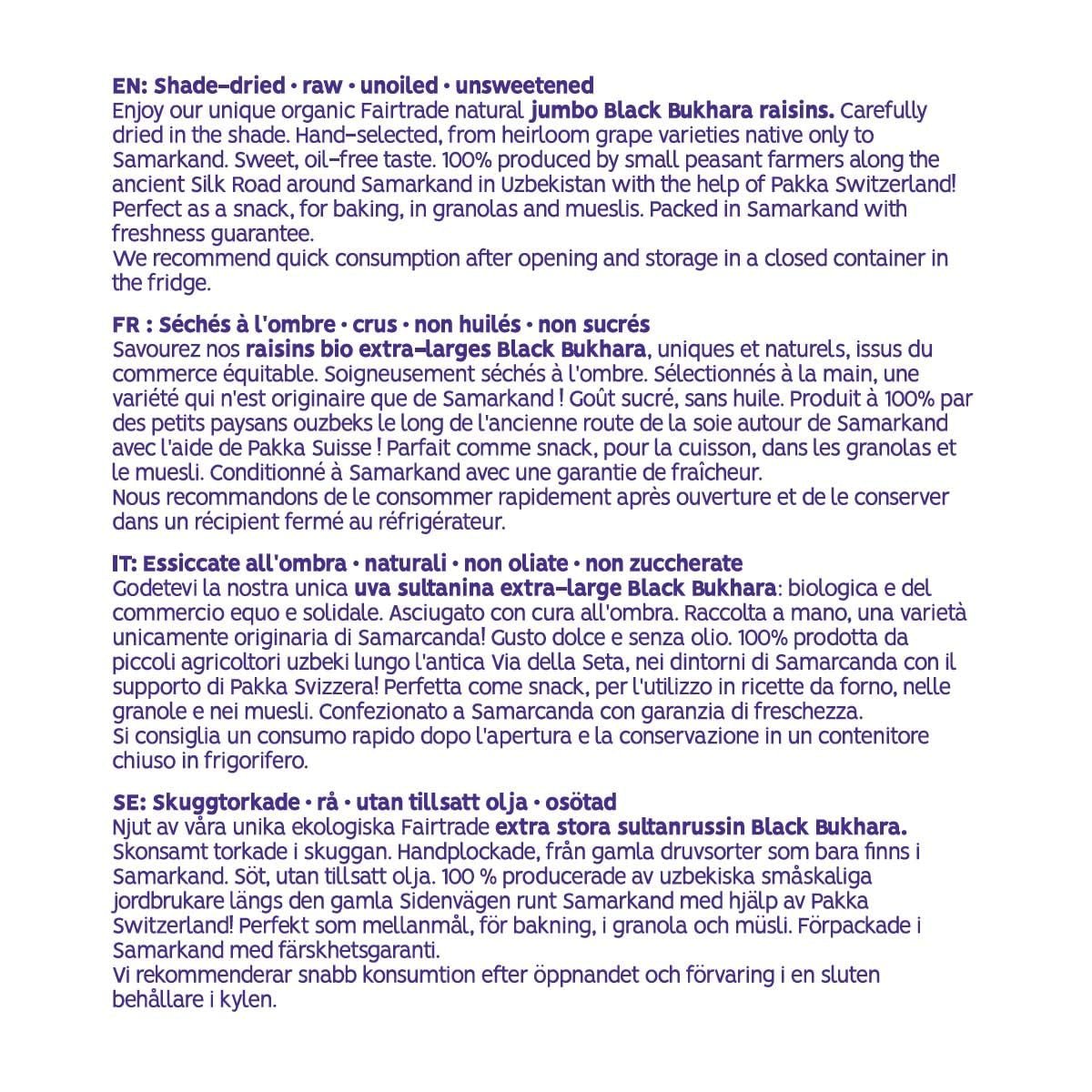 PAKKA - Raisins secs de Boukhara biologiques et équitables 600 g de raisins noirs géants de Boukhara sans pépins séchés à l'ombre, sans huile, si collants, sans soufre, directement des petits agriculteurs de Samarkand en Ouzbékistan 600 g Naty Shop Produits déshydratés