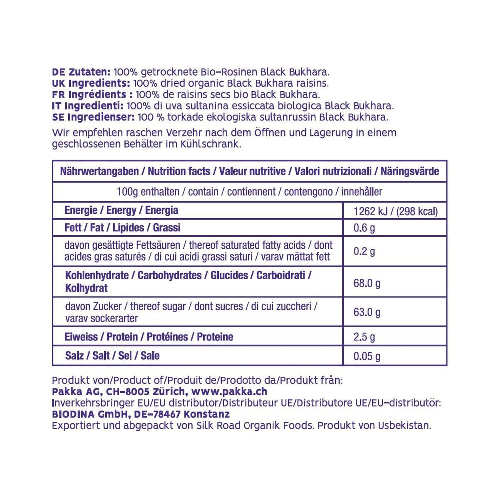 PAKKA - Raisins secs de Boukhara biologiques et équitables 600 g de raisins noirs géants de Boukhara sans pépins séchés à l'ombre, sans huile, si collants, sans soufre, directement des petits agriculteurs de Samarkand en Ouzbékistan 600 g Naty Shop Produits déshydratés
