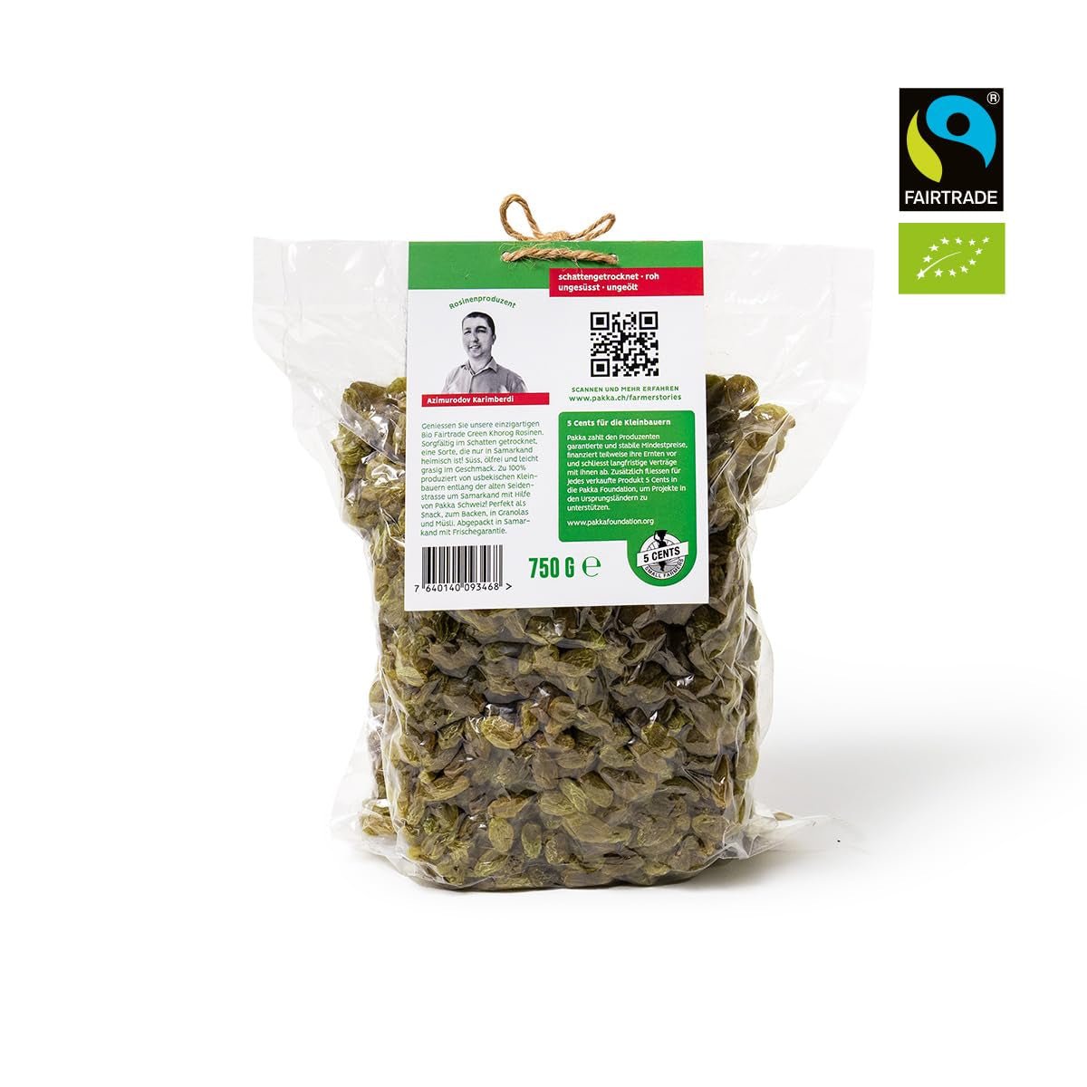 PAKKA - Raisins secs verts Khorog biologiques et équitables 750 g, biologiques et équitables, sans pépins, séchés à l'ombre, sans huile, si collants, directement des petits agriculteurs de Samarkand en Ouzbékistan, végétaliens, 750 g Naty Shop Produits déshydratés