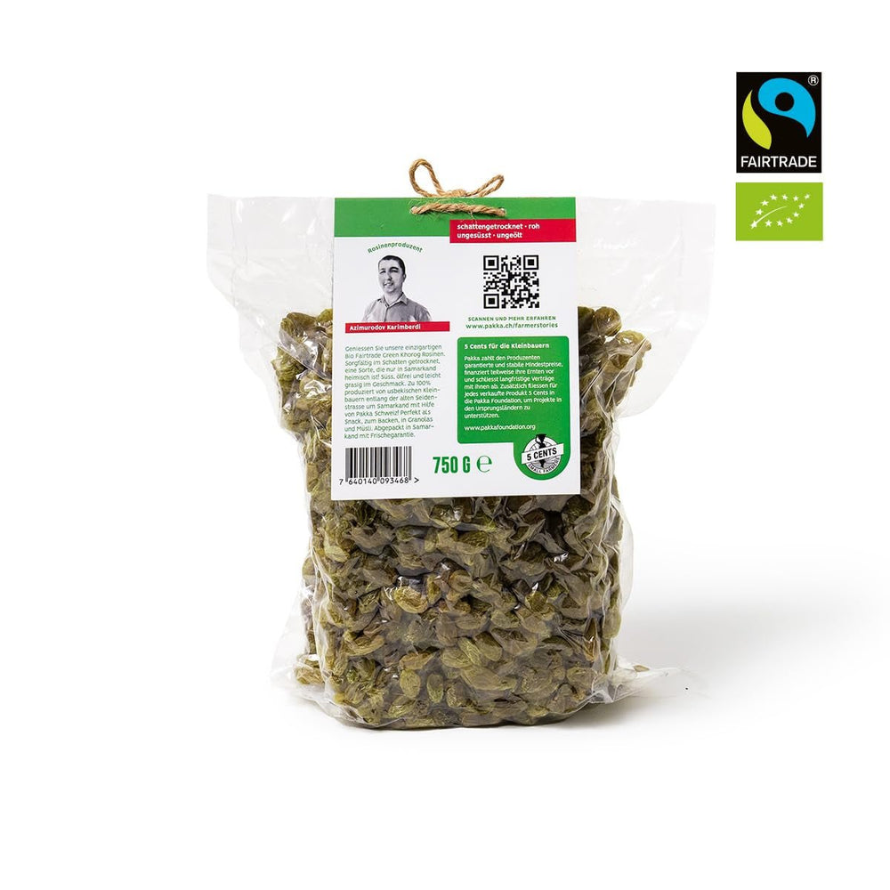 PAKKA - Raisins secs verts Khorog biologiques et équitables 750 g, biologiques et équitables, sans pépins, séchés à l'ombre, sans huile, si collants, directement des petits agriculteurs de Samarkand en Ouzbékistan, végétaliens, 750 g Naty Shop Produits déshydratés