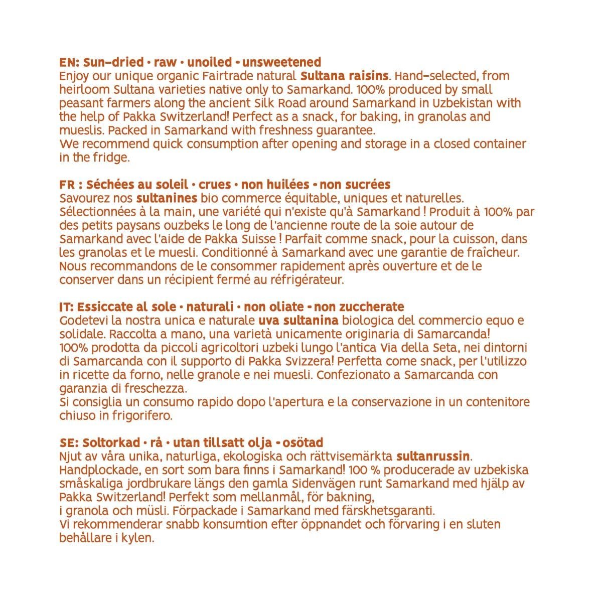 PAKKA - Sultanes bio équitables 1kg, Sultanes sans pépins, sans peau et séchées au soleil Sultanes de Samarkand Ouzbékistan 1000g Produits déshydratés Naty Shop