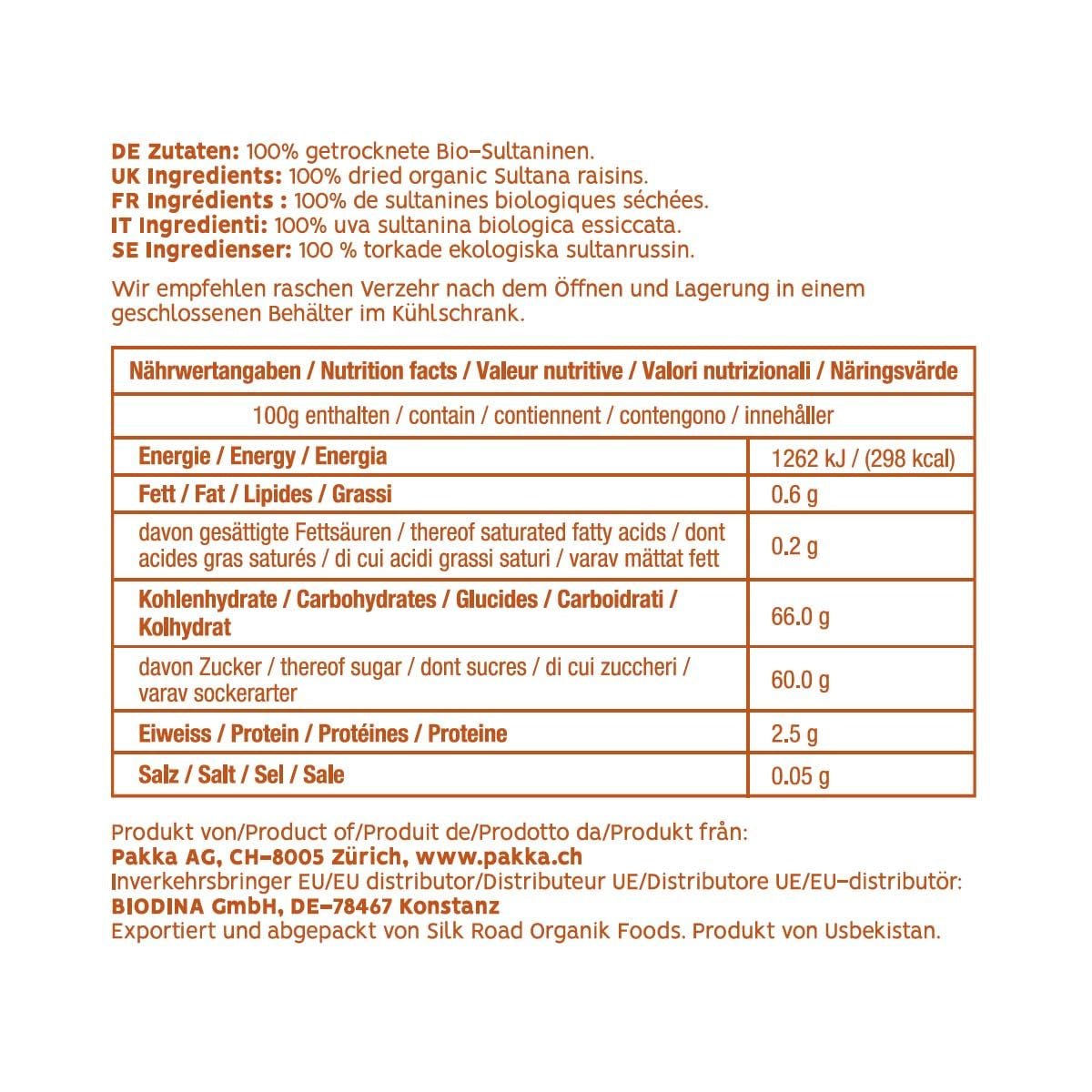 PAKKA - Sultanes bio équitables 1kg, Sultanes sans pépins, sans peau et séchées au soleil Sultanes de Samarkand Ouzbékistan 1000g Produits déshydratés Naty Shop