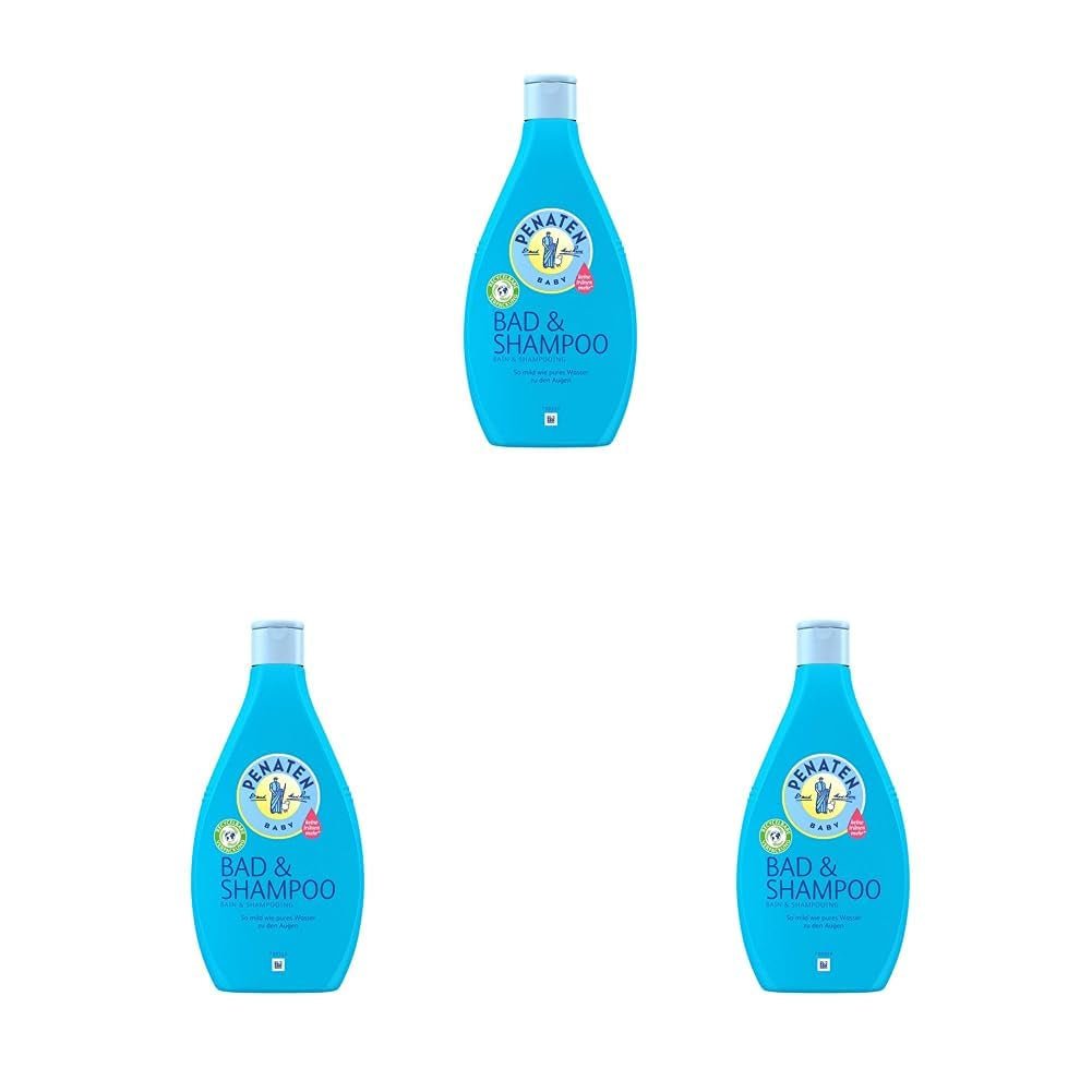 Bain et shampoing PENATEN (400 ml), bain et shampoing doux pour bébé formulé sans parabènes ni colorants, gel douche et shampoing cheveux spécialement élaborés pour les nouveau-nés pour la peau délicate du bébé Enfants - Bain et Soin Naty Shop 400 Ml (pack de 3) Shampoing de bain