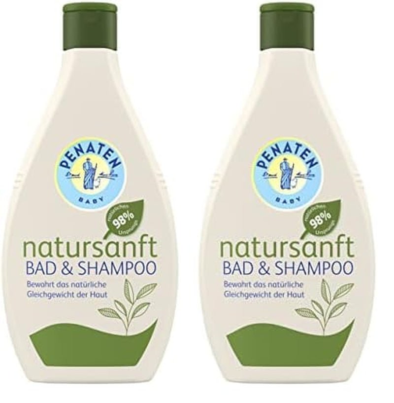 Bain et shampoing PENATEN (400 ml), bain et shampoing doux pour bébé formulé sans parabènes ni colorants, gel douche et shampoing cheveux spécialement développés pour les nouveau-nés pour la peau délicate des bébés Enfants - Bain et Soin Naty Shop 395 Ml (pack de 2) Shampoing