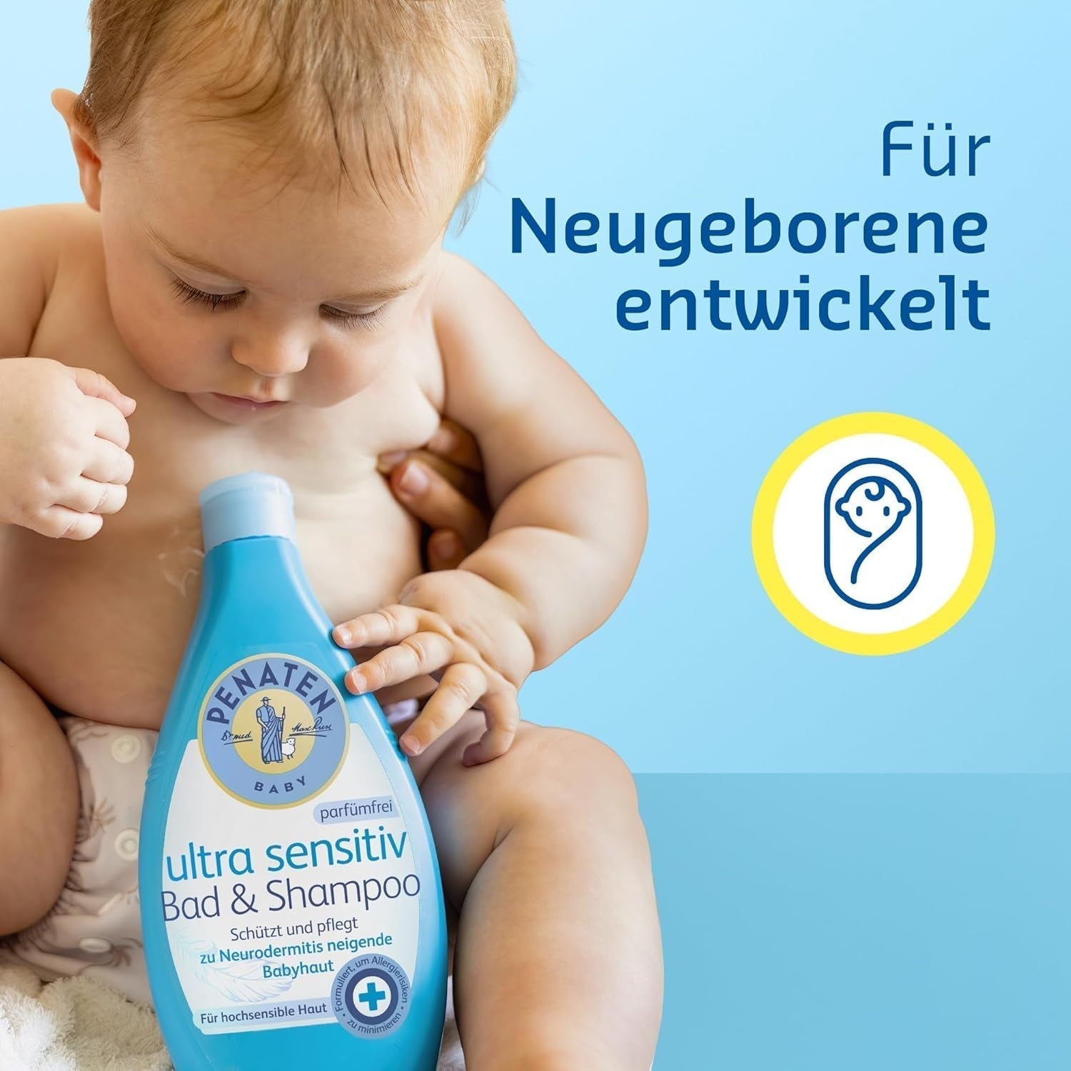 PENATEN Ultra Sensitive Bath & Shampoo (400 ml), baie și șampon pentru bebeluși deosebit de blând pentru pielea foarte sensibilă a bebelușilor predispuși la neurodermatită, gel de duș și șampon de păr fără parfum și coloranți Copii - Baie si Skincare Naty Shop