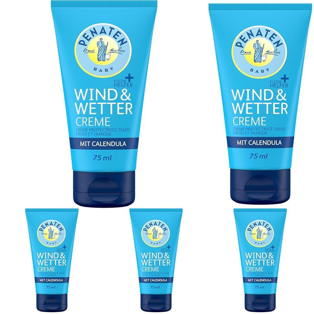 PENATEN Wind & Weather Cream (75 ml), soin de la peau de bébé avec protection par temps froid et humide, crème de soin protectrice pour bébé au calendula riche nourrit la peau et forme une barrière protectrice Enfants - Bain et soin Naty Shop 75 Ml (pack de 5) Wind Weather Cream