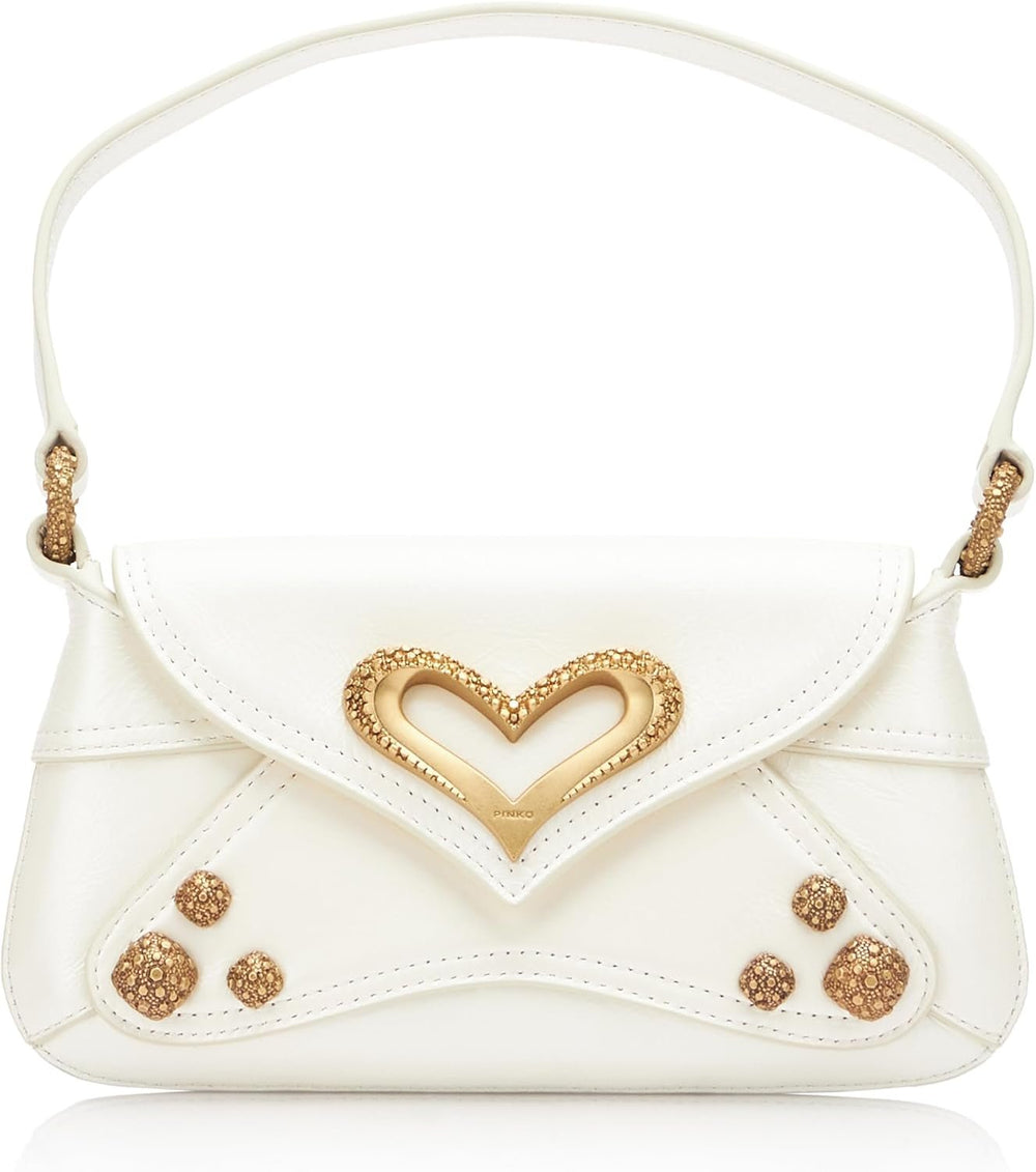 Pinko Dames 520 Épaule Bébé Naplack Vintage Sac Femme Sacs Naty Shop Z14M_Blanc Soie-Or Chocolat