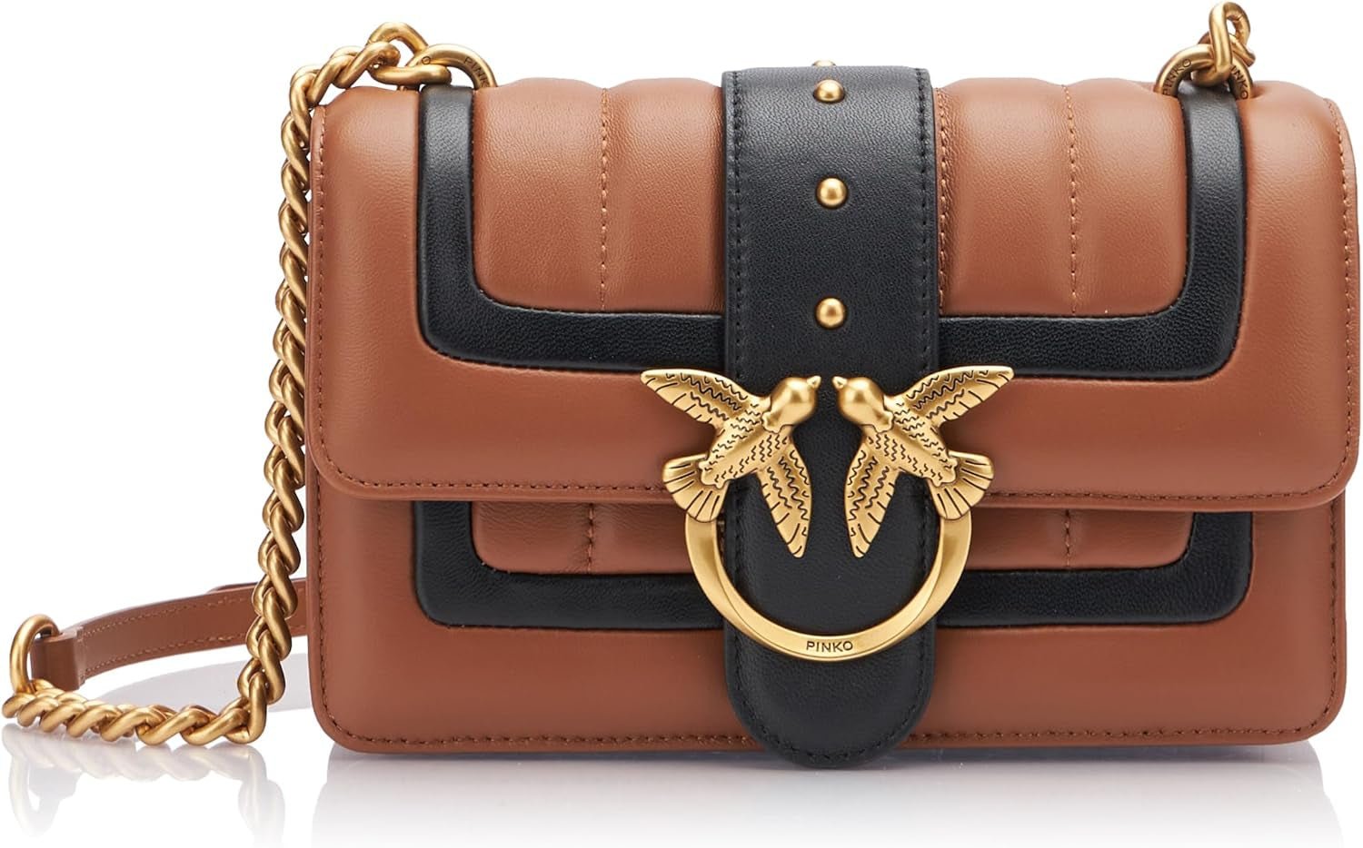 Pinko Ladies Love One Mini Cl Single Side Sheep Nappa Line Quilt Bag Femme Sacs Naty Shop Lz9Q_Brown/Negru-Antic-Gold