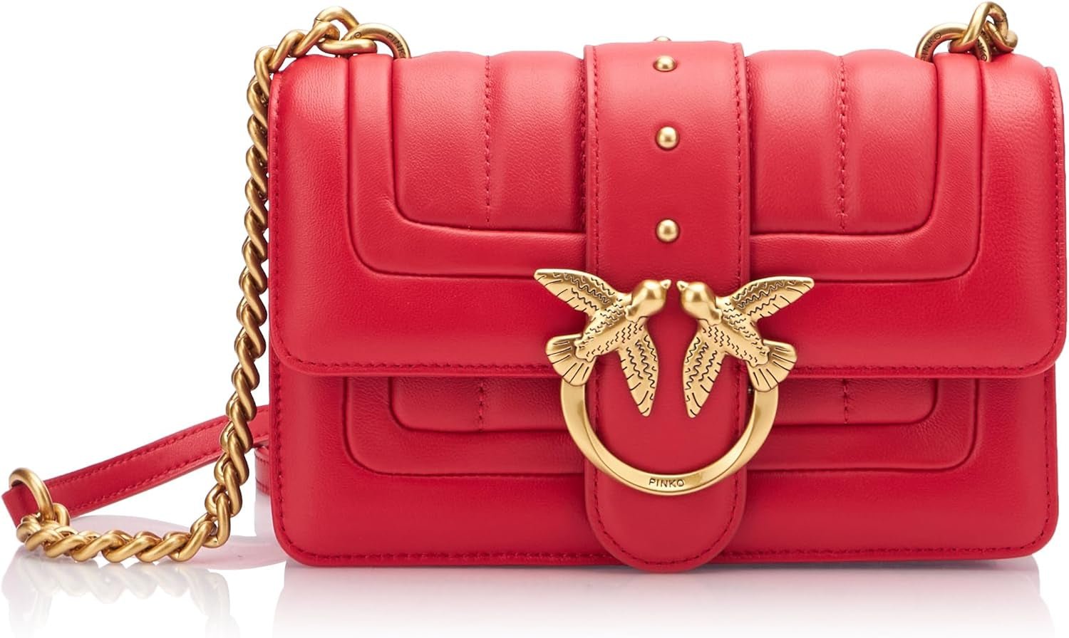 Pinko Ladies Love One Mini Cl Single Side Sheep Nappa Line Quilt Bag Femme Sacs Naty Shop R30Q_Red antique gold