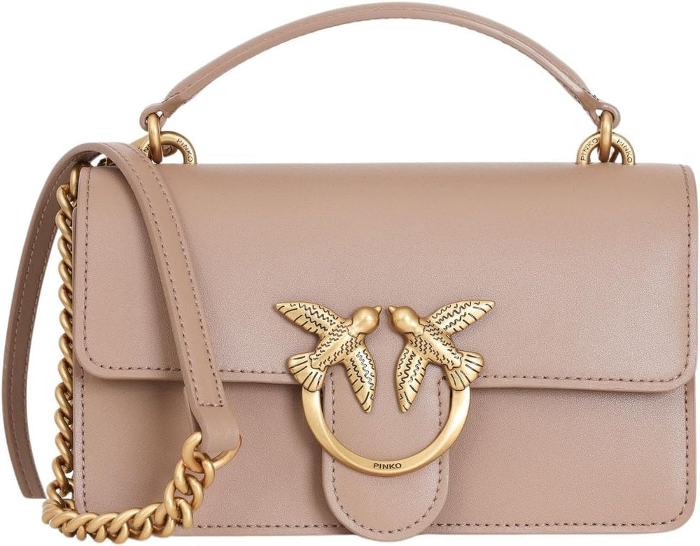 Pinko Ladies Love One Mini sac léger en soie de veau femme sacs Naty Shop D01Q_Biscuit Ginger Antique Gold