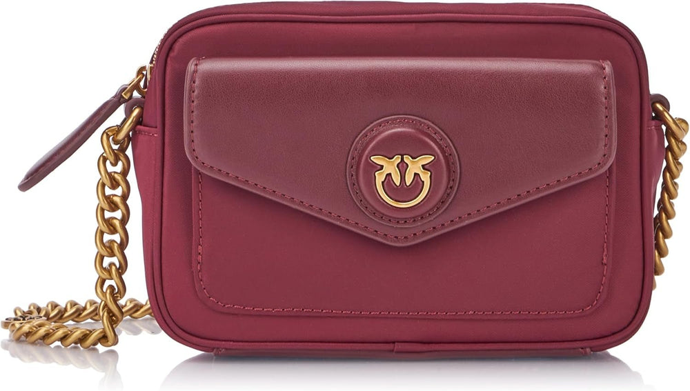 Pinko Nyllo Gate Camera CASE Sacs pour femmes NYLO recyclés Naty Shop Ww5Q_Currant Intenso-Antique Gold