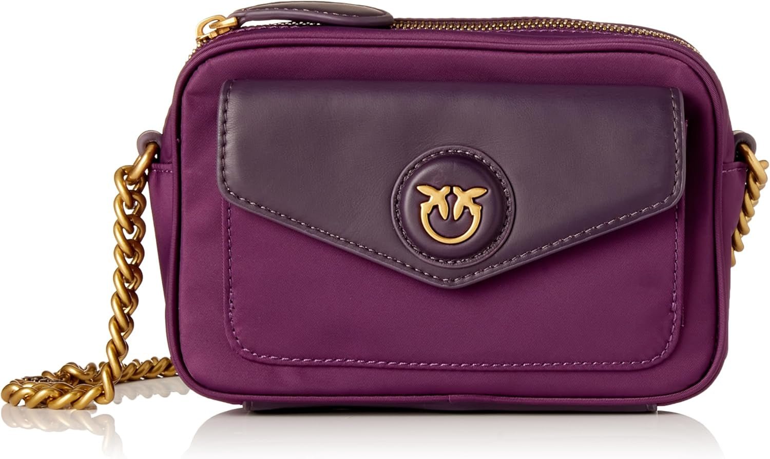 Pinko Nyllo Gate Camera CASE Sacs pour femmes NYLO recyclés Naty Shop W84Q_Violet Uva-Antique Gold