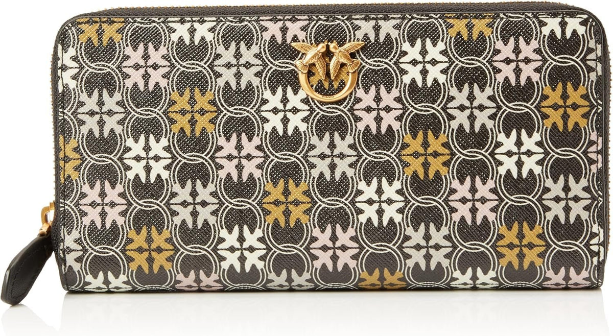 Portefeuille d'accessoires de voyage avec logo imprimé en cuir zippé Ryder Pinko pour femmes, Zm7q_Black/Brown/White.Antique Go Wallet Women Naty Shop Default Title