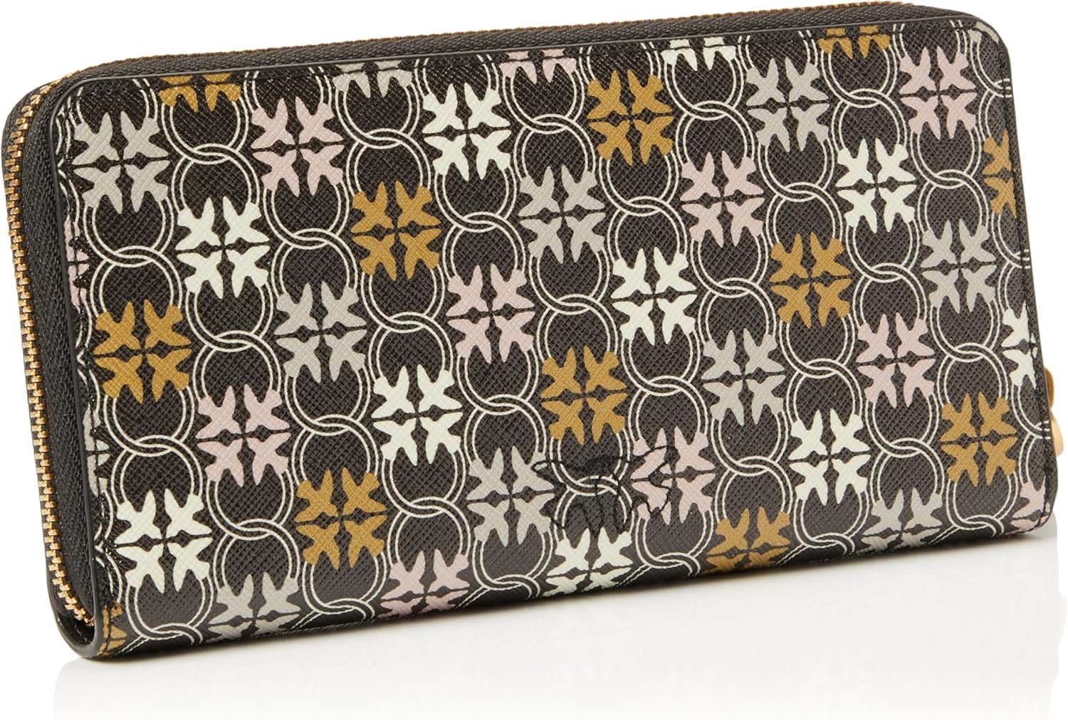 Portefeuille d'accessoires de voyage avec logo imprimé en cuir zippé Ryder Pinko pour femmes, Zm7q_Black/Brown/White.Antique Go Wallet Women Naty Shop