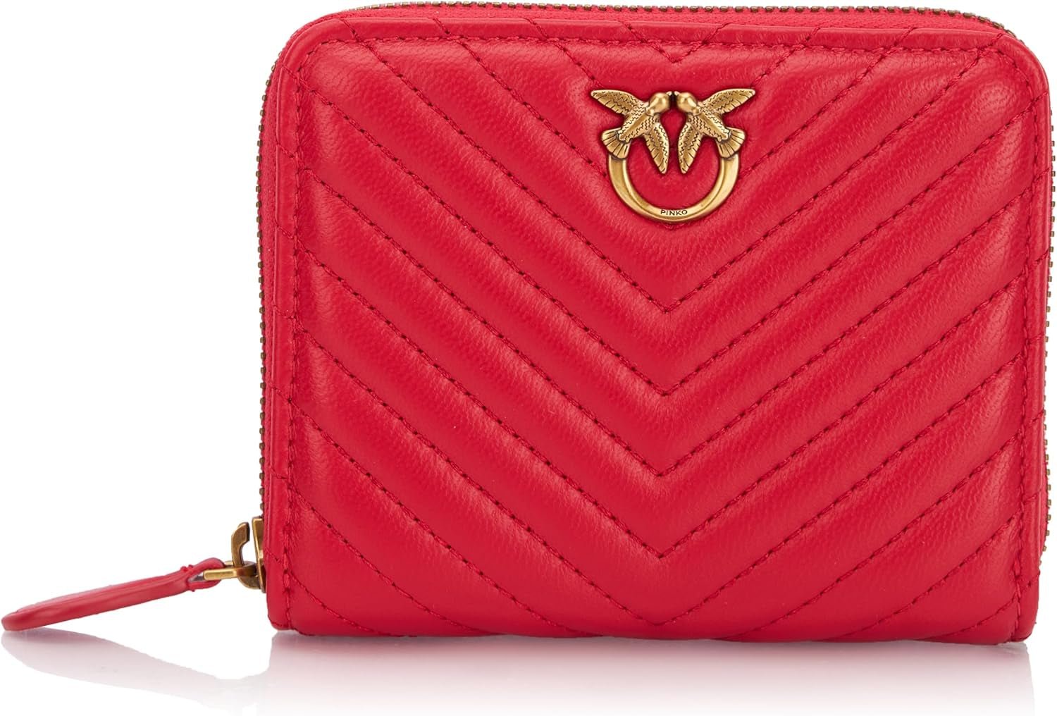 Pinko Women's Taylor Zip Around Sheep Nappa Chevron Travel Accessories Wallet Portofel Femei Naty Shop R30Q_Red aur antic 12
