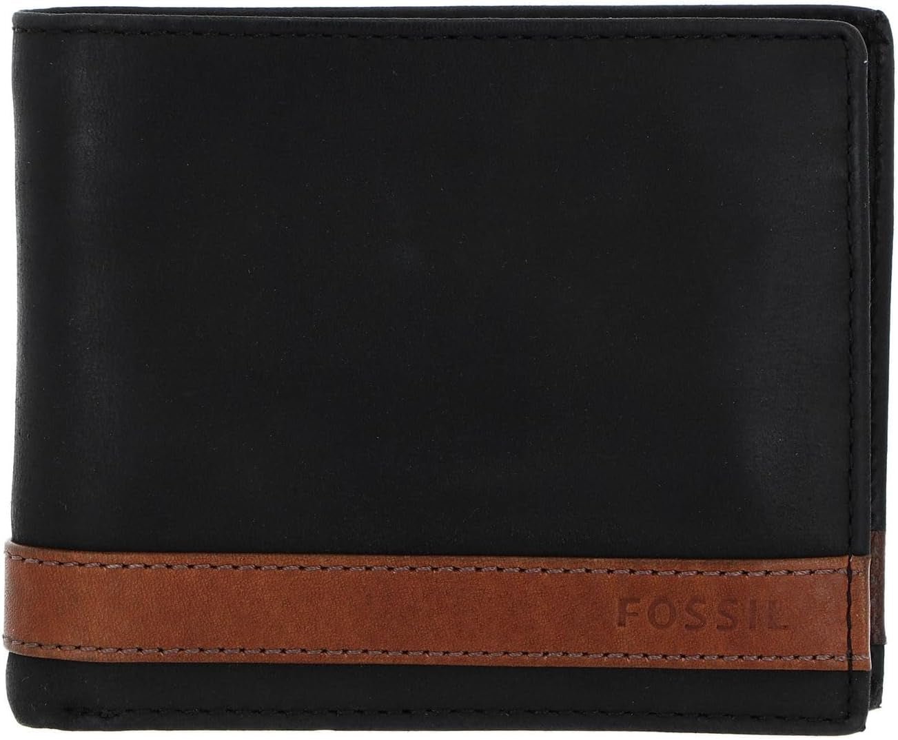 Portefeuille à deux volets en cuir Fossil Quinn pour hommes 11,43 cm L x 2,54 cm l x 9,525 cm H Portefeuille pour hommes Naty Shop noir