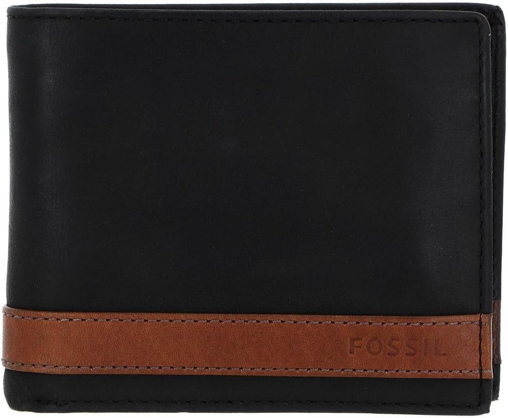 Portefeuille à deux volets en cuir Fossil Quinn pour hommes 11,43 cm L x 2,54 cm l x 9,525 cm H Portefeuille pour hommes Naty Shop noir