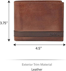 Portefeuille à deux volets en cuir Fossil Quinn pour hommes 11,43 cm L x 2,54 cm l x 9,525 cm H Portefeuille pour hommes Naty Shop