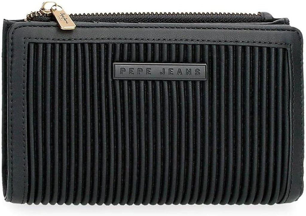 Portofel Pepe Jeans Aurora trei compartimente negru 17.5 x 9.5 x 2 cm piele artificială Portofel Femei Naty Shop Negru Portofoliu 17