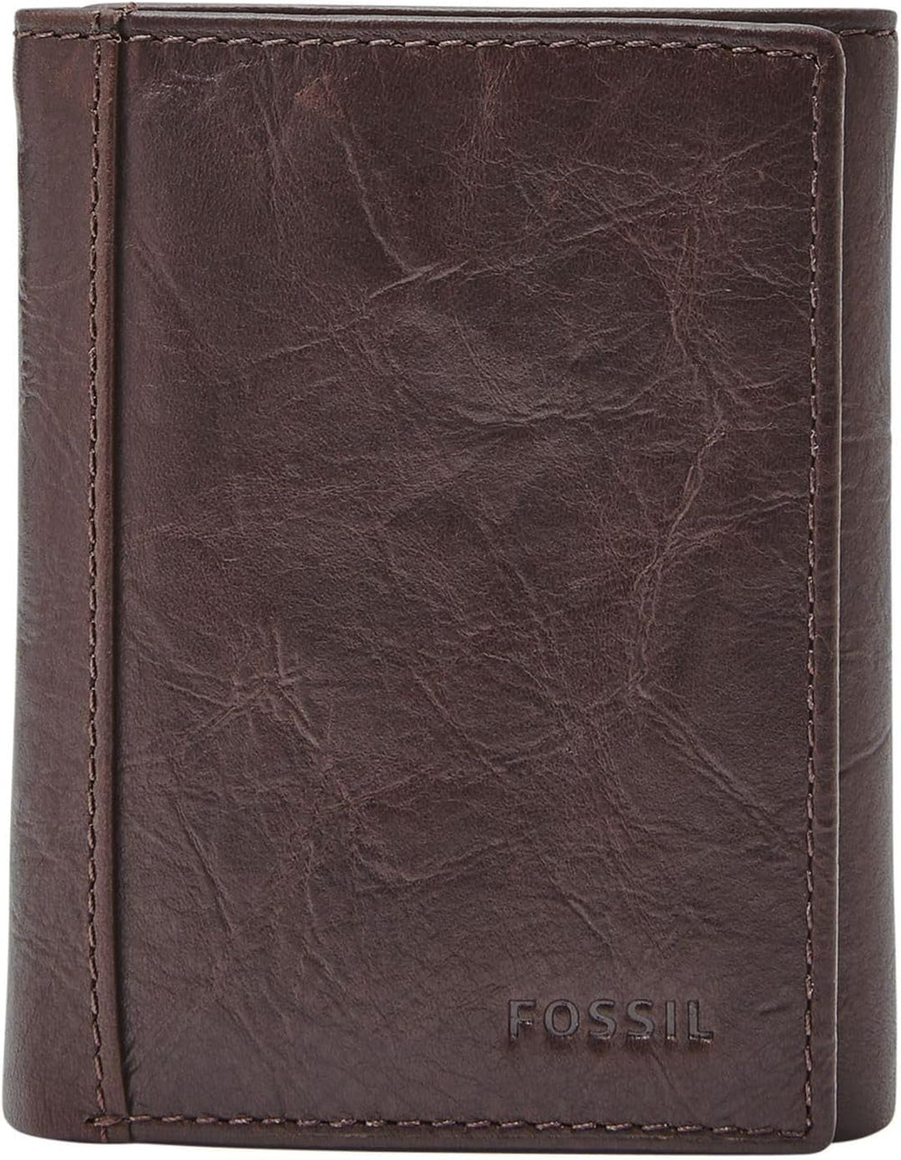 Portefeuille à trois volets en cuir Neel pour hommes Fossil 8,255 cm L x 1,905 cm l x 10,16 cm H Portefeuille pour hommes Naty Shop marron