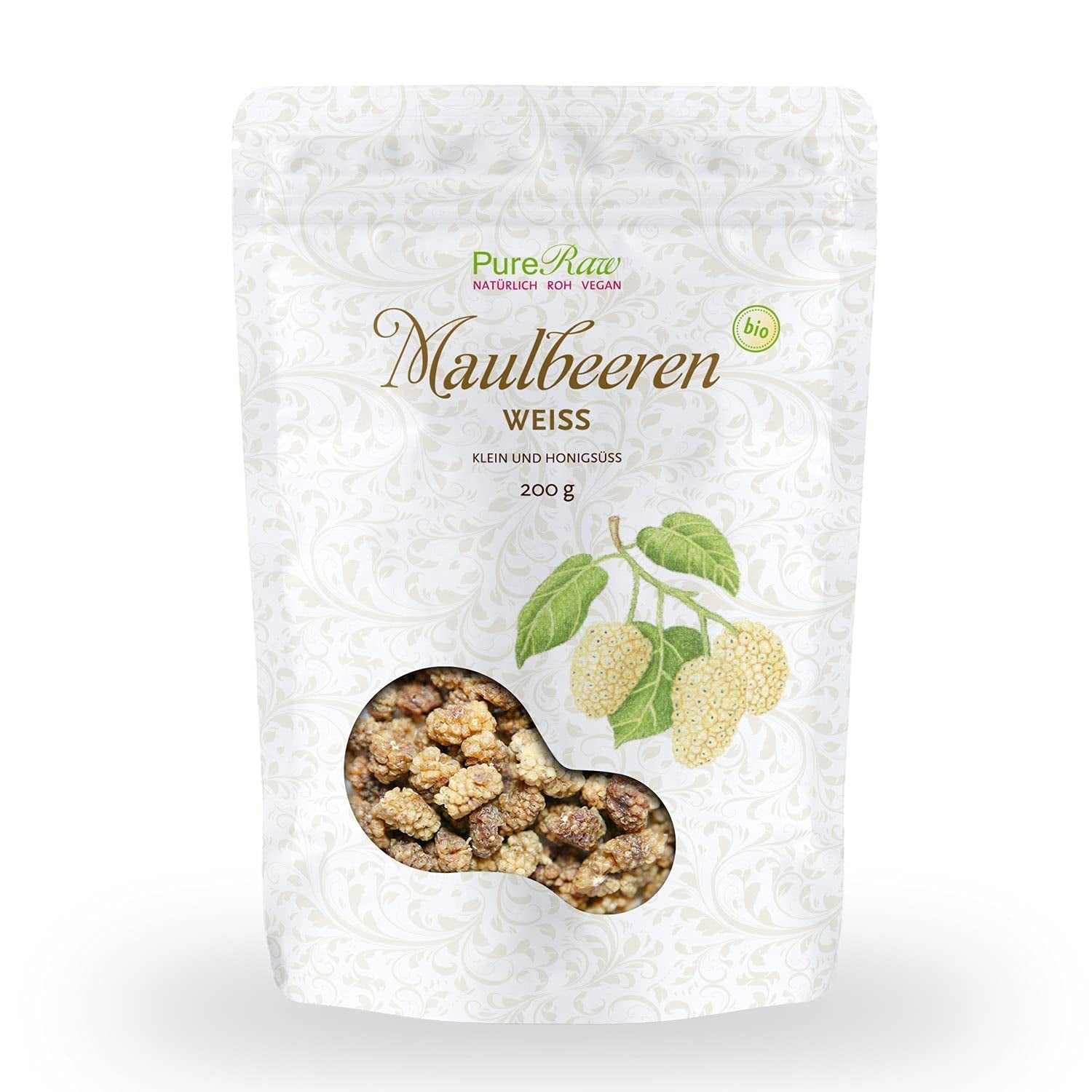 Mûres blanches séchées biologiques de qualité supérieure (crues végétaliennes) Morus Alba Mulberry Fruit - Fruits secs sans sucre ajouté de Turquie - Fruits secs de mûres blanches crues biologiques | PureRaw 200g Produits déshydratés Naty Shop 200G (1 paquet) Mûres