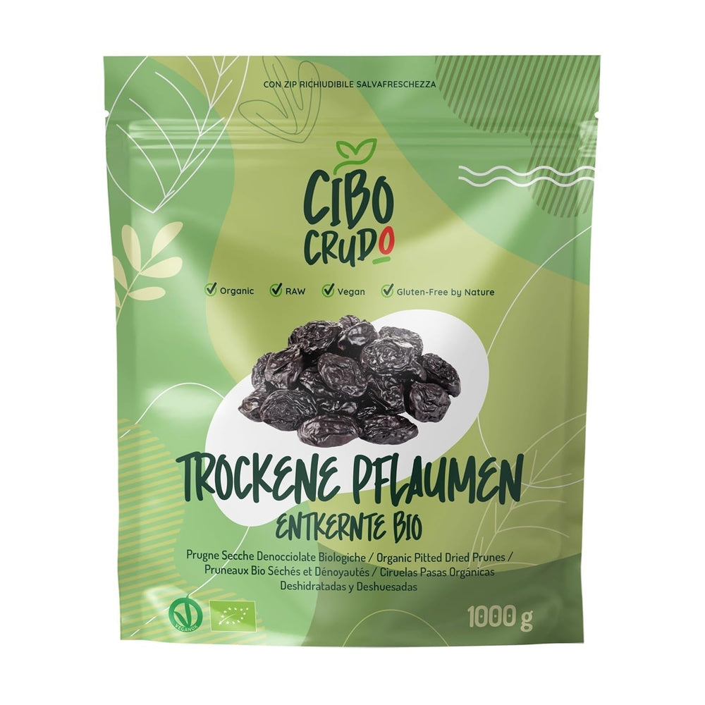 Prunes biologiques séchées et sans pépins - 500g. Prunes crues sans soufre, sans sucre ni additif ajoutés. Pruneaux écologiques comme fruits secs aromatiques. Prunes sans noyau. Naty Shop produits déshydratés 1 kg (1 paquet)