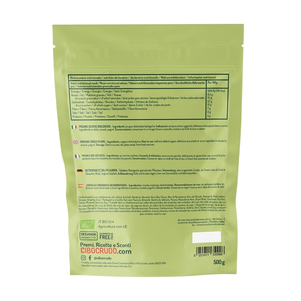 Prunes biologiques séchées et sans pépins - 500g. Prunes crues sans soufre, sans sucre ni additif ajoutés. Pruneaux écologiques comme fruits secs aromatiques. Prunes sans noyau. Produits déshydratés Naty Shop