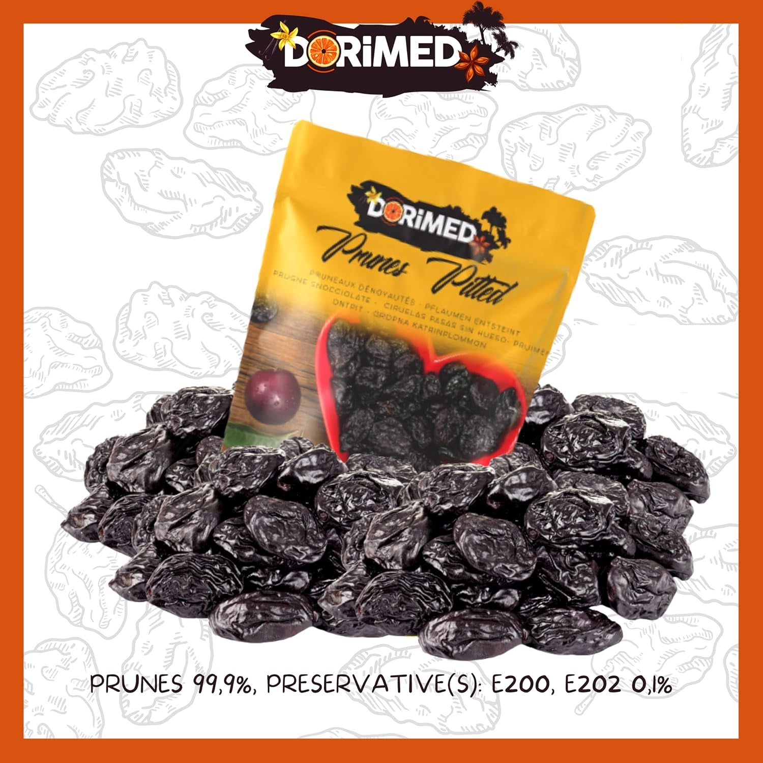 Pruneaux 1 kg | Prunes dénoyautées d'Agen | Tendre, doux, savoureux et juteux | Fruits secs entiers, gros et non sucrés | Riches en fibres et antioxydants naturels Produits déshydratés Naty Shop