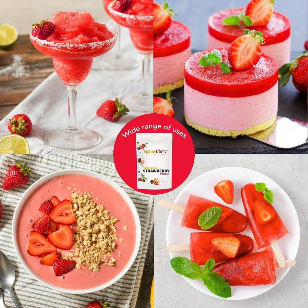 Poudre de fraise lyophilisée 250g - Poudre de fruits lyophilisés - Poudre de fraise lyophilisée pour pâtisserie, smoothie et muesli - Poudre de fraise 100% naturelle sans additifs Produits déshydratés Naty Shop