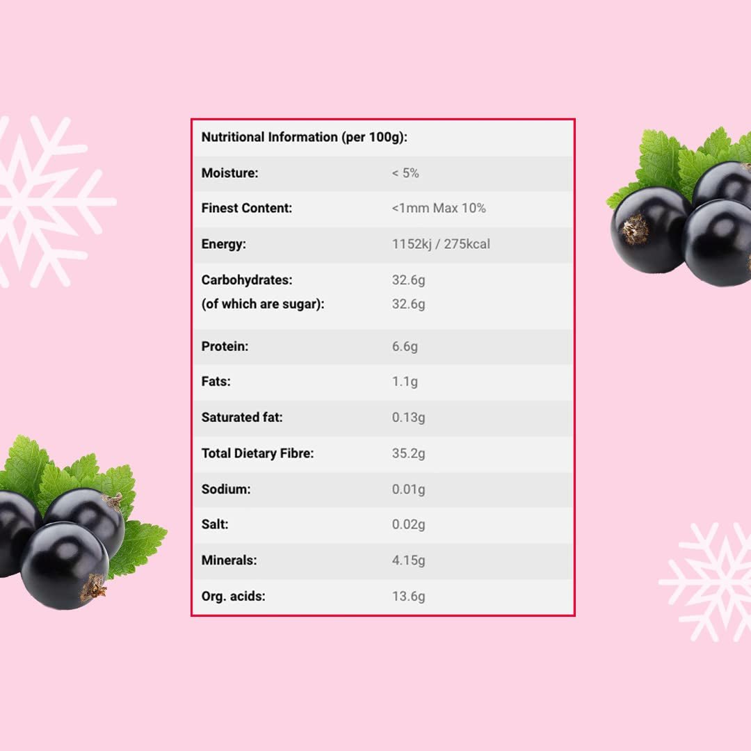 Poudre de cassis lyophilisée 100g - Poudre de fruits lyophilisés - Poudre de cassis pour smoothies et pâtisserie - Poudre de cassis naturelle sans additifs Produits déshydratés Naty Shop