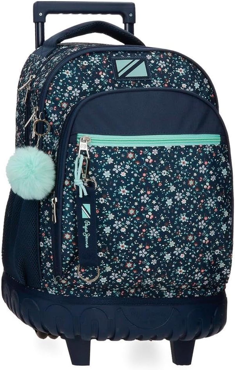 Pepe Jeans Alenka sac à dos scolaire avec trolley, bleu, 30 x 40 x 12 cm, polyester, 14,4 l, bleu, sac à dos scolaire avec trolley Sacs à dos et cartables Premium Naty Shop Rucksack Mit Rollen