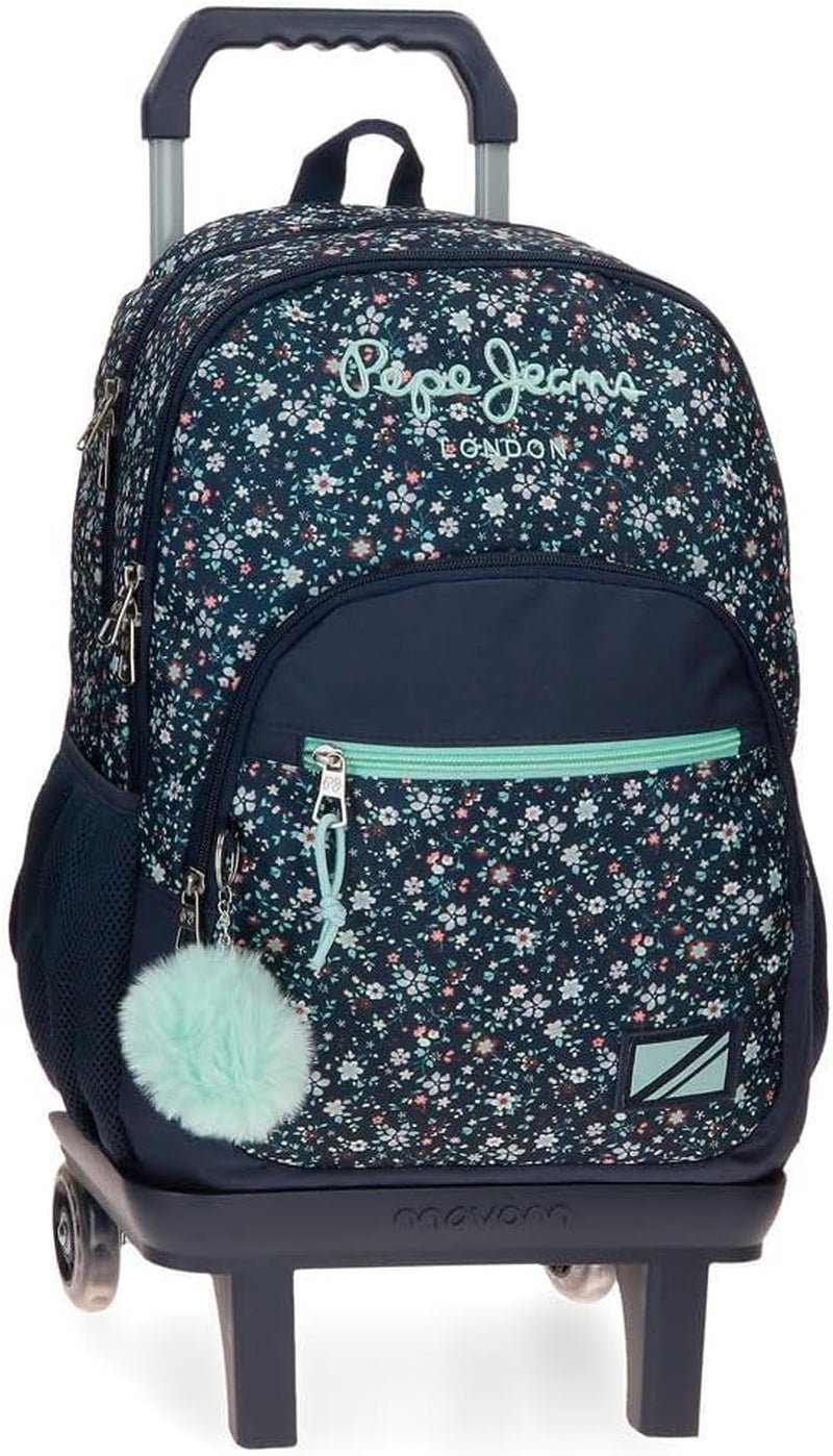 Pepe Jeans Alenka sac à dos scolaire avec trolley, bleu, 30 x 40 x 12 cm, polyester, 14,4 l, bleu, sac à dos scolaire avec trolley Sacs à dos et cartables Premium Naty Shop Rucksack 45 + Trolley