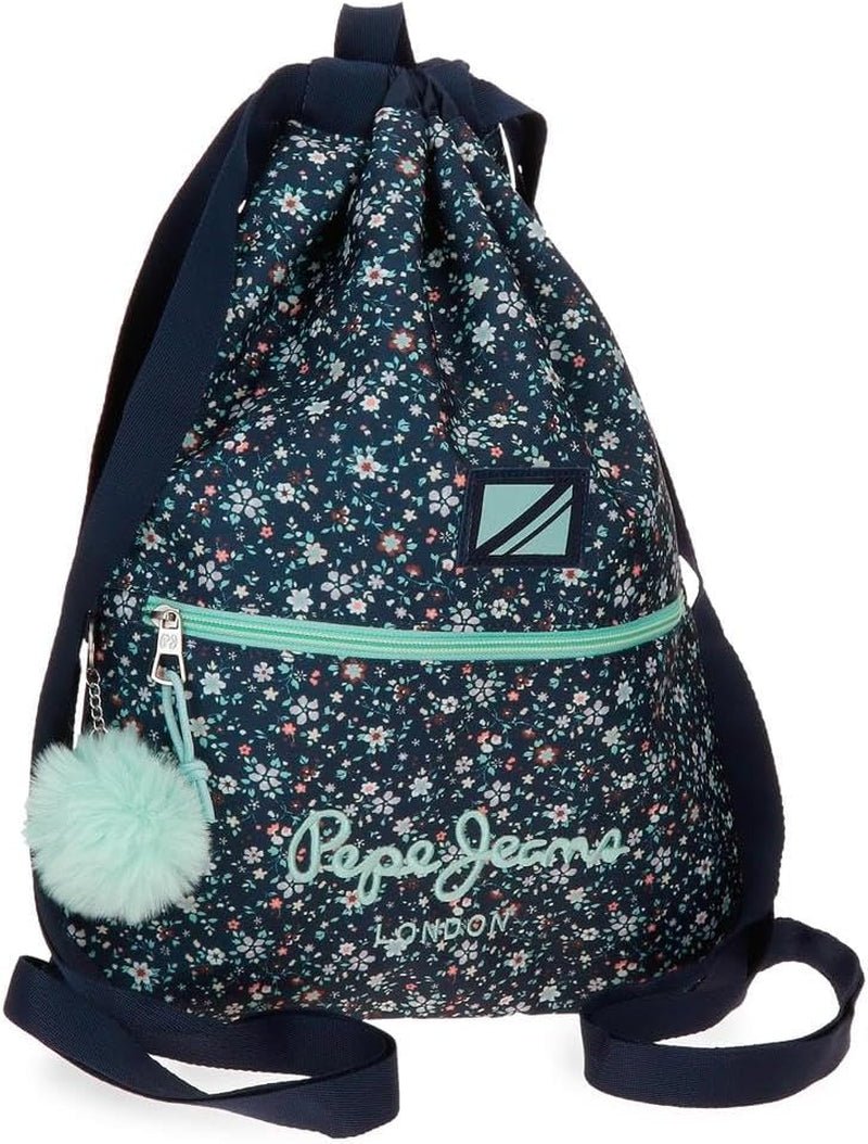 Pepe Jeans Alenka sac à dos scolaire avec trolley, bleu, 30 x 40 x 12 cm, polyester, 14,4 l, bleu, sac à dos scolaire avec trolley Sacs à dos et cartables Premium Naty Shop Rucksack Mit Kordelzug