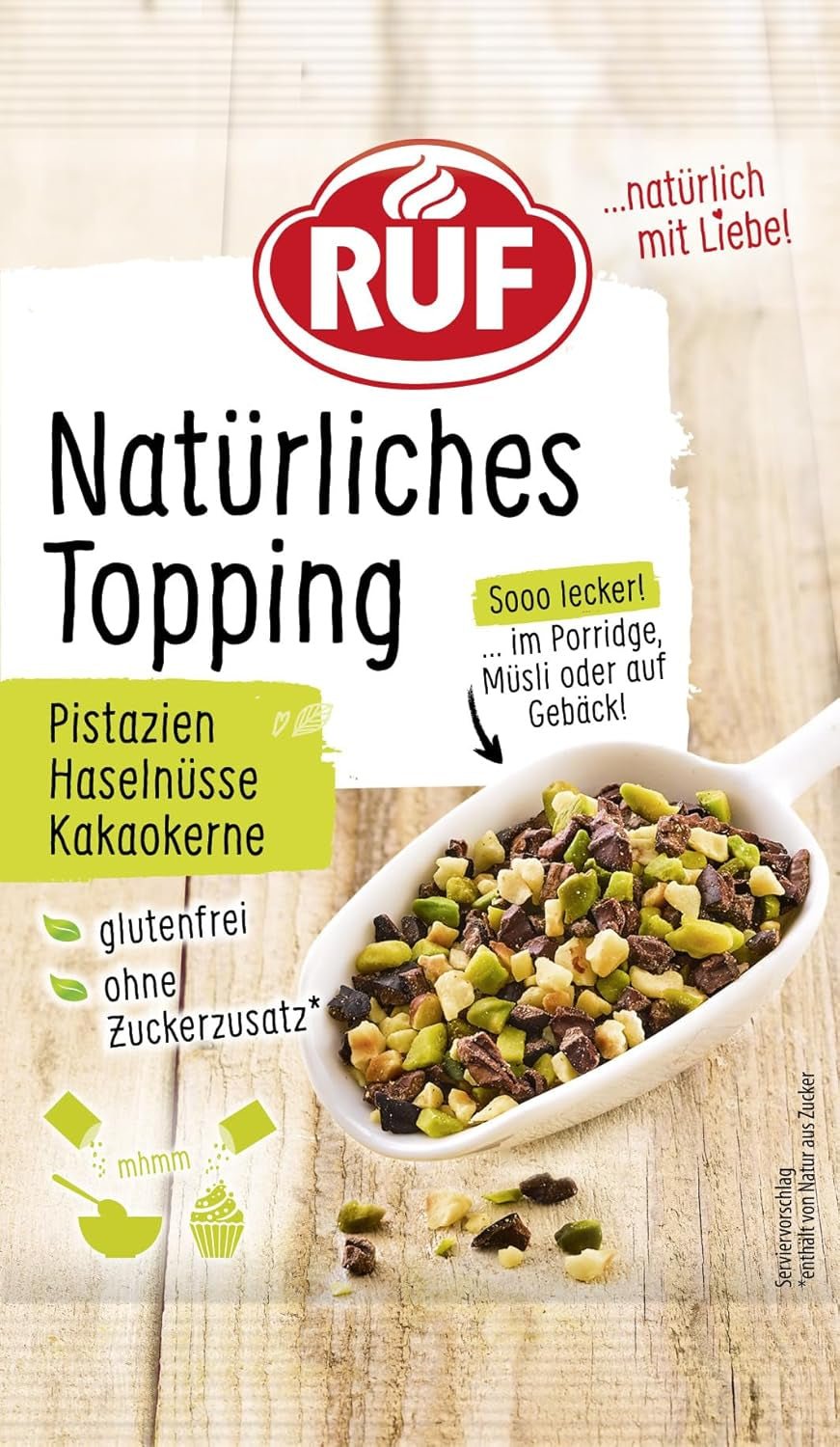 RUF Garniture naturelle aux framboises, cerises, chips de riz, sans additifs artificiels, mélange de fruits pour porridge et pâtisseries, sans gluten, végétalien, 15 g (paquet de 3) Naty Shop Produits déshydratés 30 g (1 paquet) Noix
