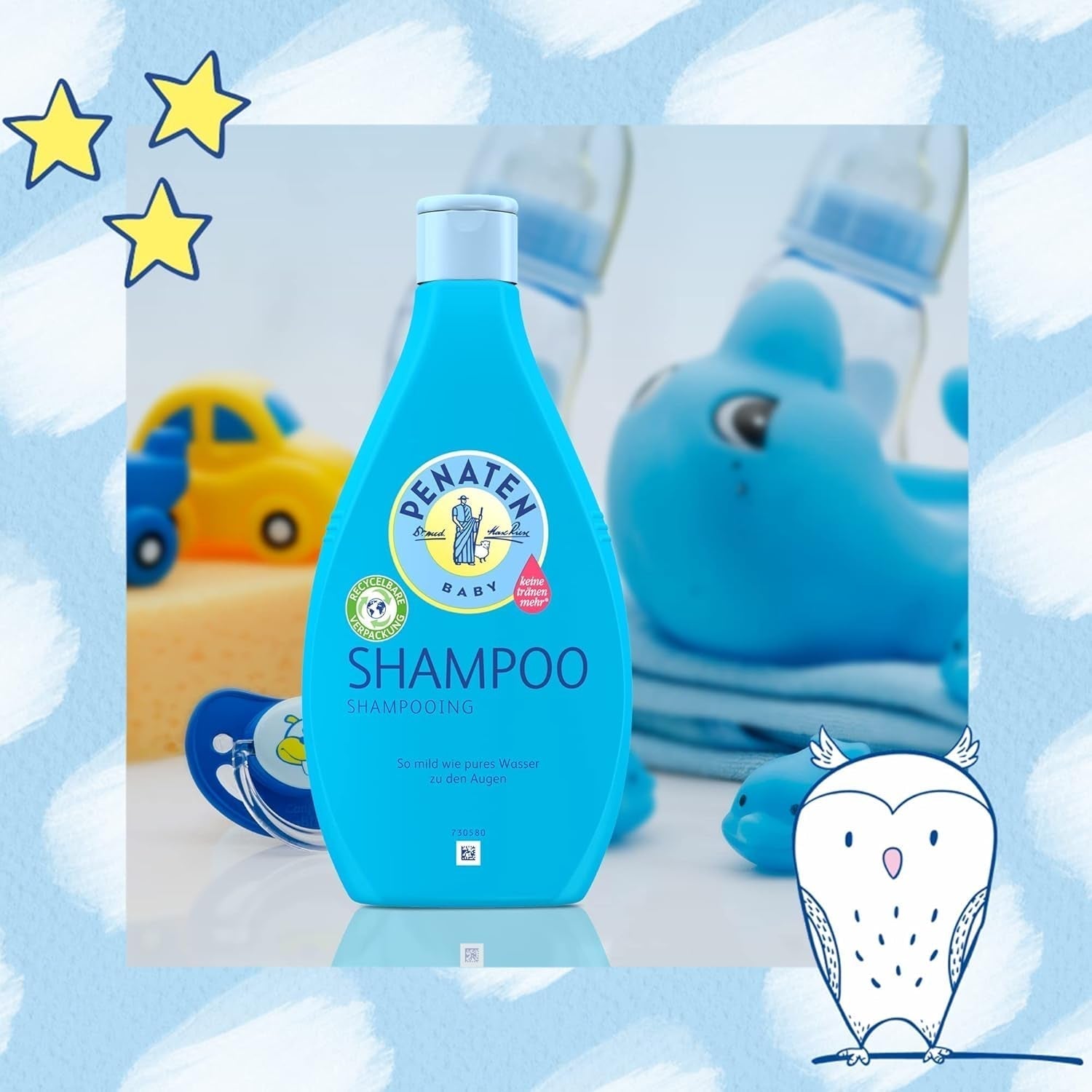 Shampoing PENATEN (400 ml), shampoing particulièrement doux pour bébé, pour cheveux doux et faciles à coiffer, aussi doux qu'une eau pure pour les yeux, dans un emballage recyclable (pack de 2) Enfant - Bain et Soin Naty Shop