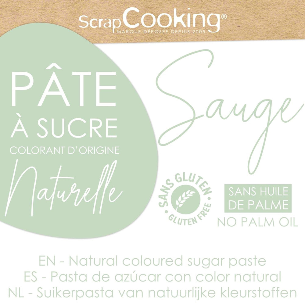 ScrapCooking - Pâte à Sucre Vert Sauge 250g - Colorant d'Origine Naturelle - Sans Gluten, Sans Huile de Palme - Pour Gâteaux, Pâtisseries Anniversaire - Vert Pastel - Fabrikie en France - 7621 Pâte à sucre Naty Shop