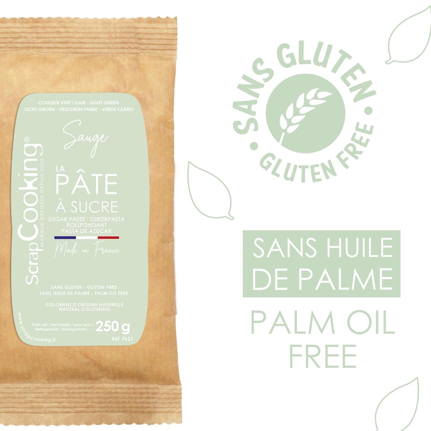 ScrapCooking - Pâte à Sucre Vert Sauge 250g - Colorant d'Origine Naturelle - Sans Gluten, Sans Huile de Palme - Pour Gâteaux, Pâtisseries Anniversaire - Vert Pastel - Fabrikie en France - 7621 Pâte à sucre Naty Shop