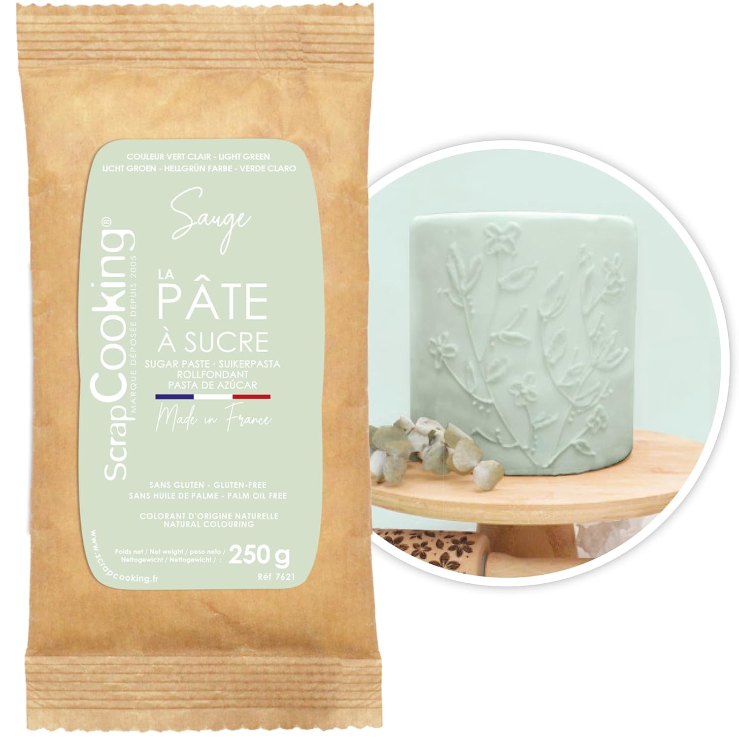 ScrapCooking - Pâte à Sucre Vert Sauge 250g - Colorant d'Origine Naturelle - Sans Gluten, Sans Huile de Palme - Pour Gâteaux, Pâtisseries Anniversaire - Vert Pastel - Fabrikie en France - 7621 Pâte à sucre Naty Shop pastel rose nude