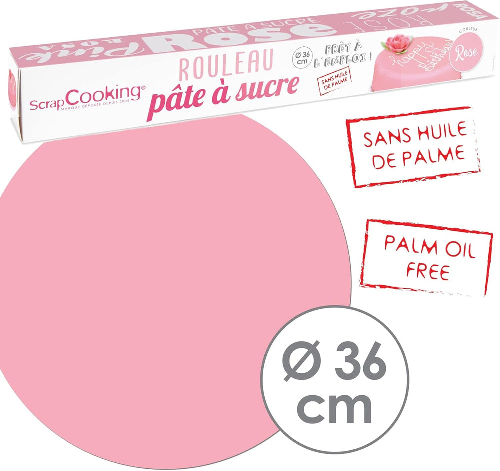 ScrapCooking - Rouleau de fondant rose â'¬ 36 cm - Fondant noir roulé 430 g - Cake topper fondant topper décoration pour gâteaux, pâtisserie, anniversaires, fêtes - Rose - 7264 Pâte à sucre Naty Shop