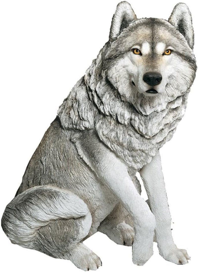 Grande Sculpture Loup Gris, Gris, Taille Originale Naty Shop Figurines & Sculptures Loup Gris Grandeur Nature - Assis