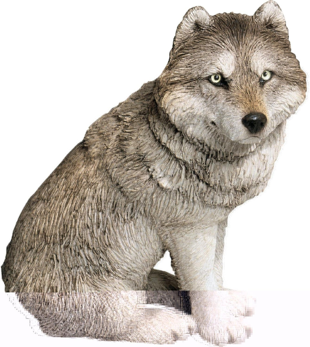Grande Sculpture Loup Gris, Gris, Taille Originale Naty Shop Figurines & Sculptures Loup Gris Taille Moyenne - Assis