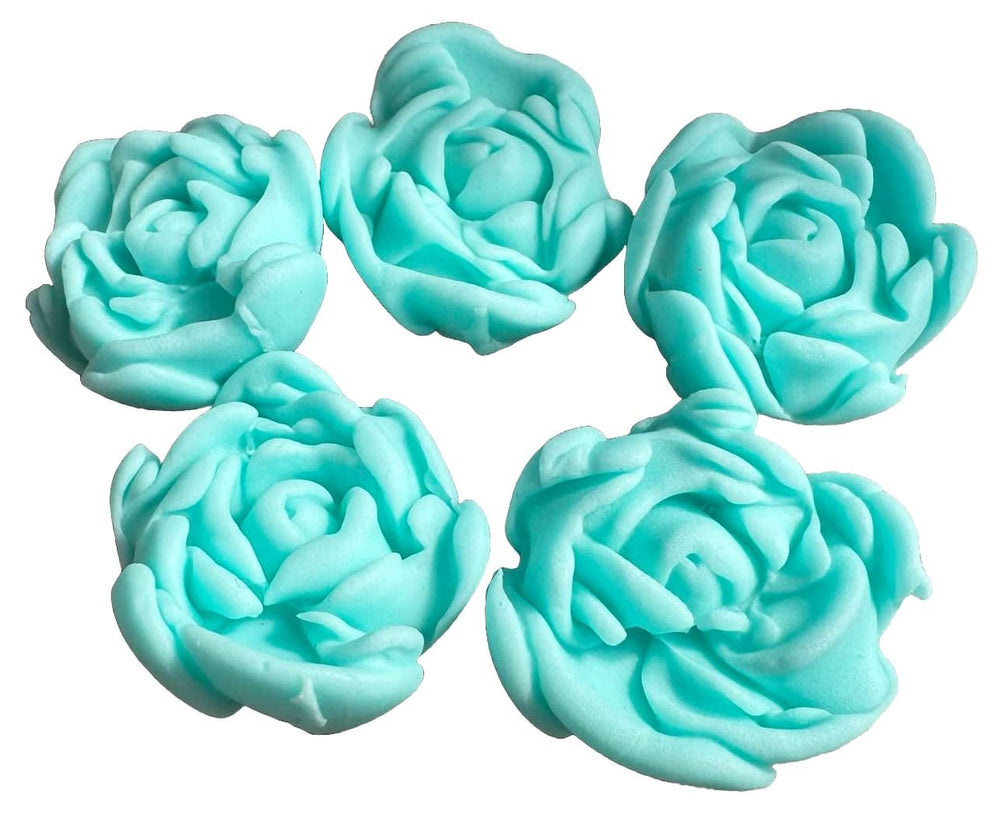 Set 5 decoratiuni comestibile din zahar, Trandafiri bleu Decoratiuni din Pasta de Zahar Nati Shop