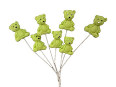 Set 7 decoratiuni comestibile din zahar, Ursuleti verzi Decoratiuni din Pasta de Zahar Nati Shop