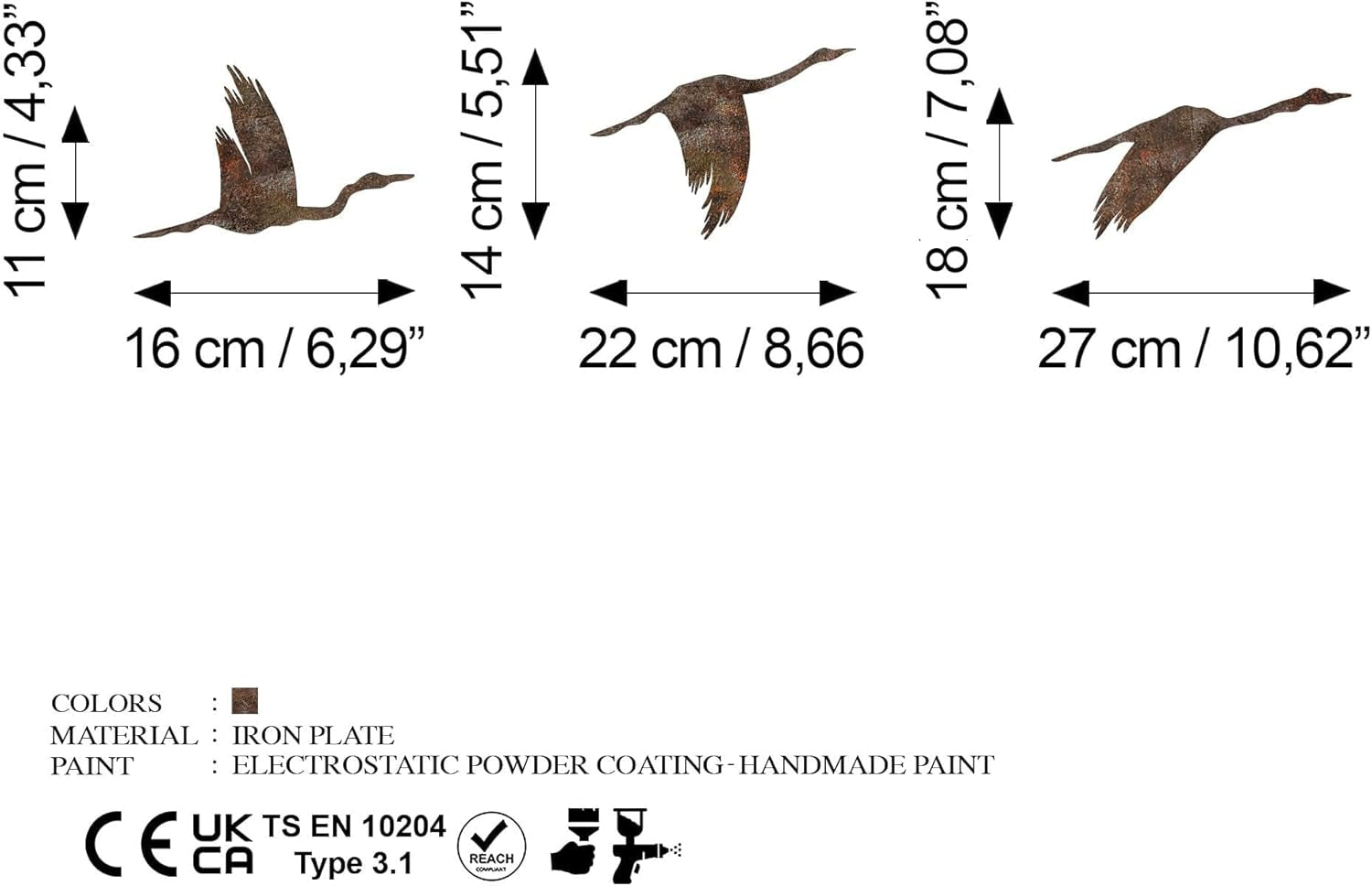 Ensemble d'accessoires muraux décoratifs en métal peint à la main (3 pièces) | Finition vieillie | Dimensions : 11x16cm, 14x22cm, 18x27cm | Art unique pour la décoration d'intérieur Statuettes et sculptures Naty Shop