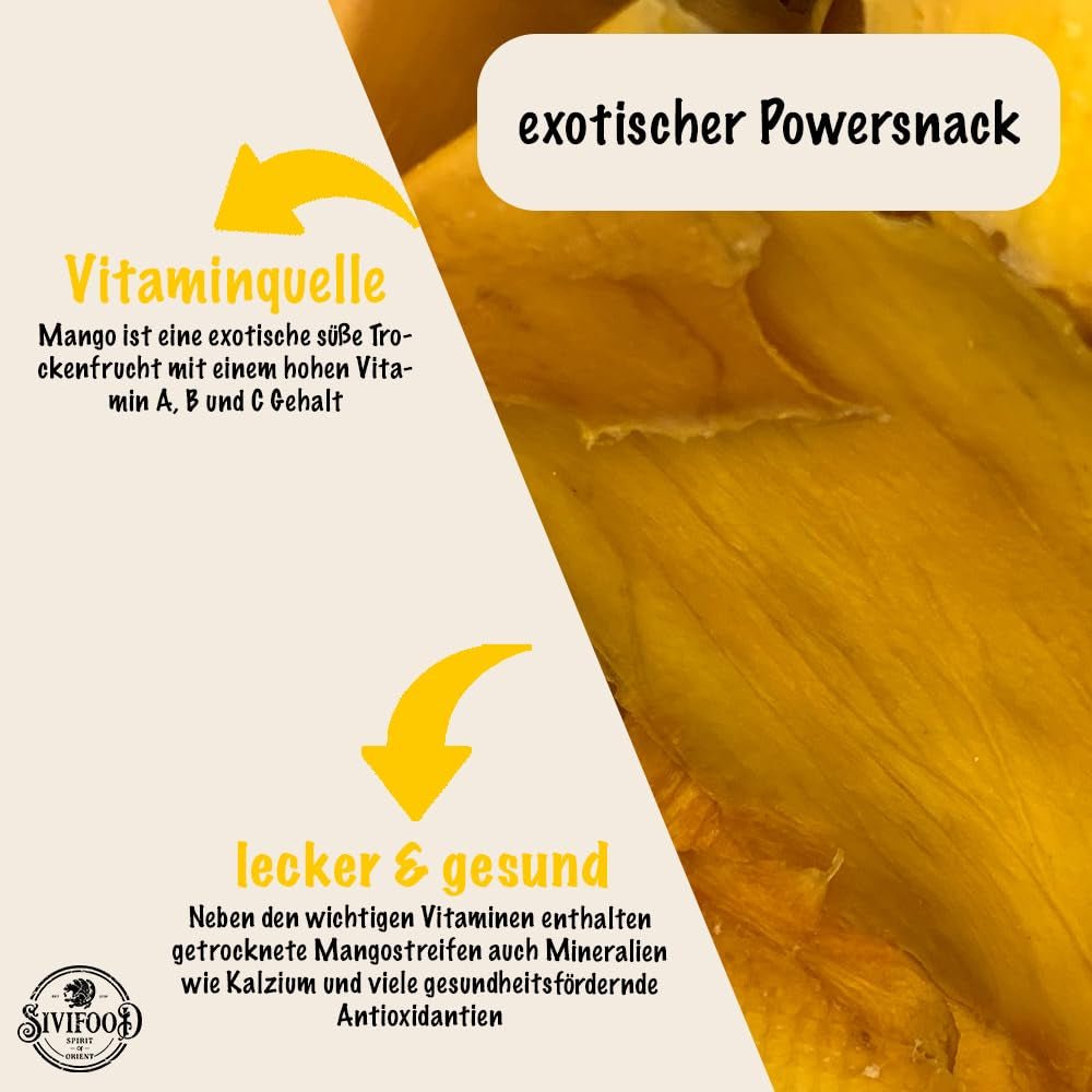 SIVIFOOD mangue séchée 1kg - lamelles de mangue séchée fruits secs exotiques non soufrés sans sucre ajouté naturel naturel vegan riche en vitamines mangue séchée snack fruit vitaminé 1000g Produits déshydratés Naty Shop