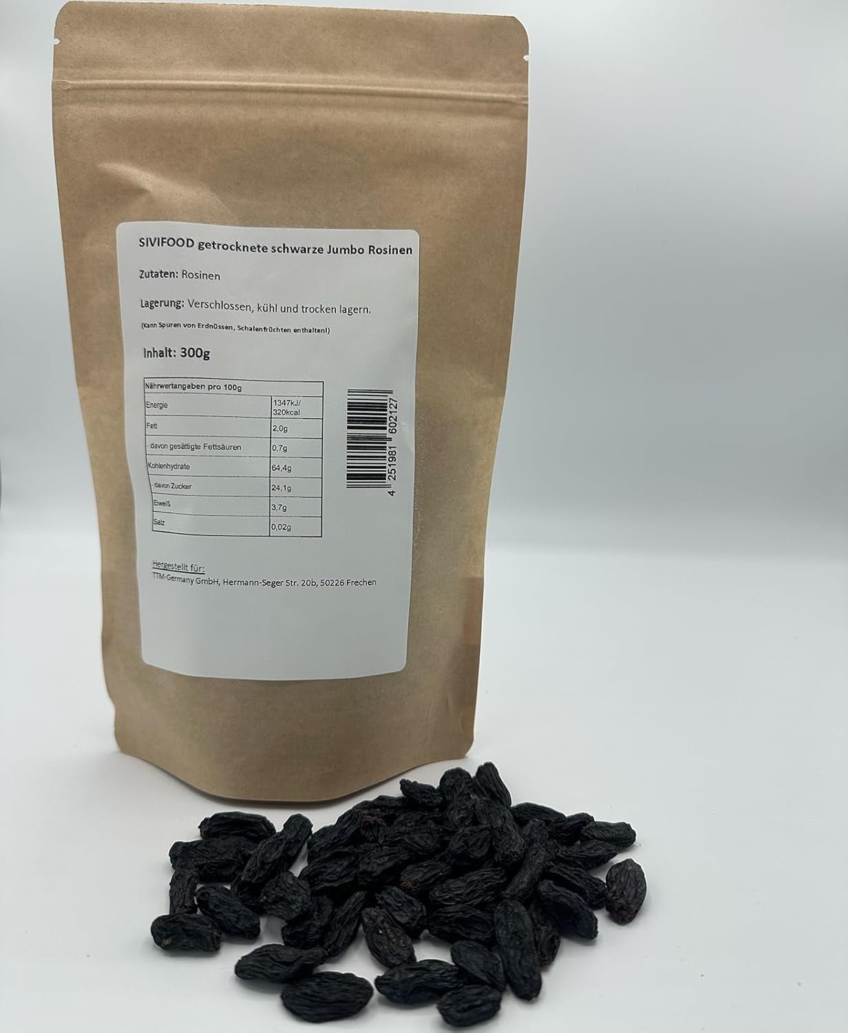 SIVIFOOD raisins secs noirs jumbo 300g - gros et délicieux raisins secs noirs de qualité supérieure, raisins fruités sucrés naturellement séchés, non sulfurés, non sucrés, sans huile, sans additifs Kishmish, produits déshydratés Naty Shop