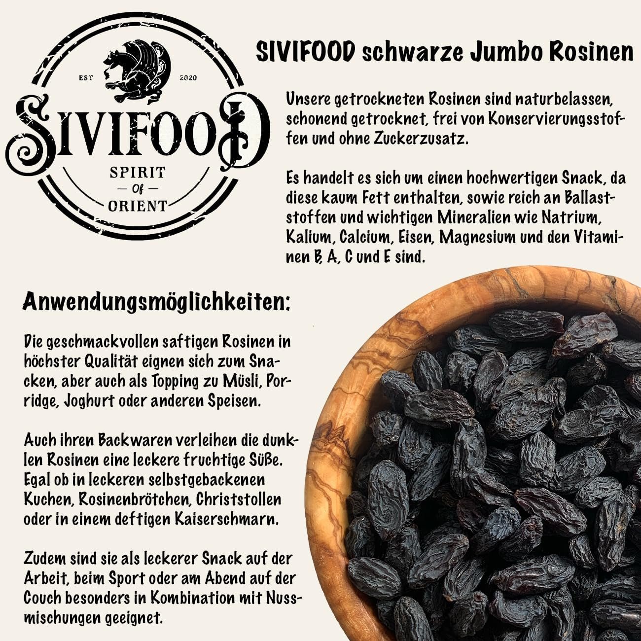 SIVIFOOD raisins secs noirs jumbo 300g - gros et délicieux raisins secs noirs de qualité supérieure, raisins fruités sucrés naturellement séchés, non sulfurés, non sucrés, sans huile, sans additifs Kishmish, produits déshydratés Naty Shop